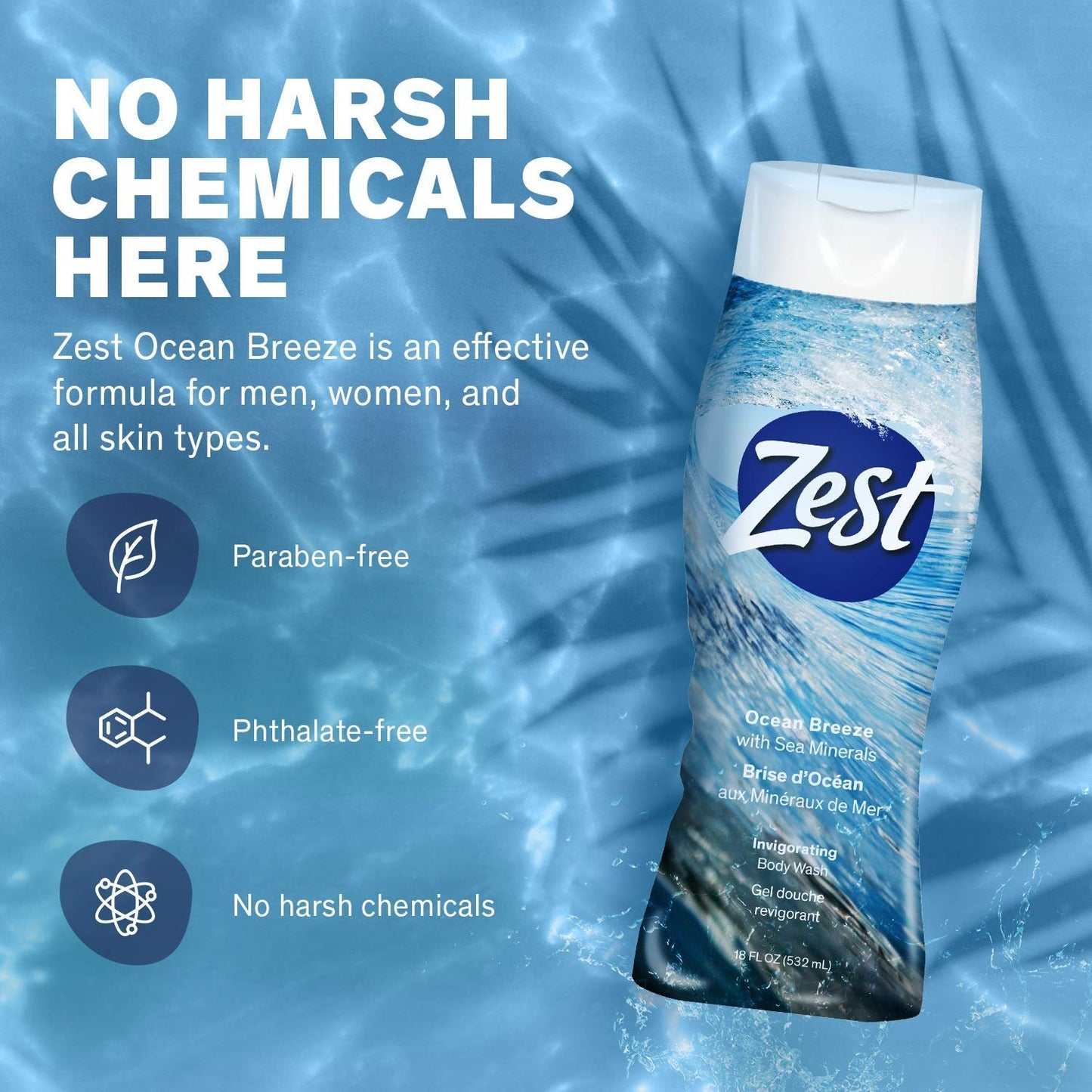 Zest Ocean Breeze Body Wash - Enriched with Sea Minerals - Rich Lathering Cleansing Body Wash Leaves Your Skin Feeling Smooth and Moisturized With an Invigorating Scent, 18 Fl Oz (Pack of 6)