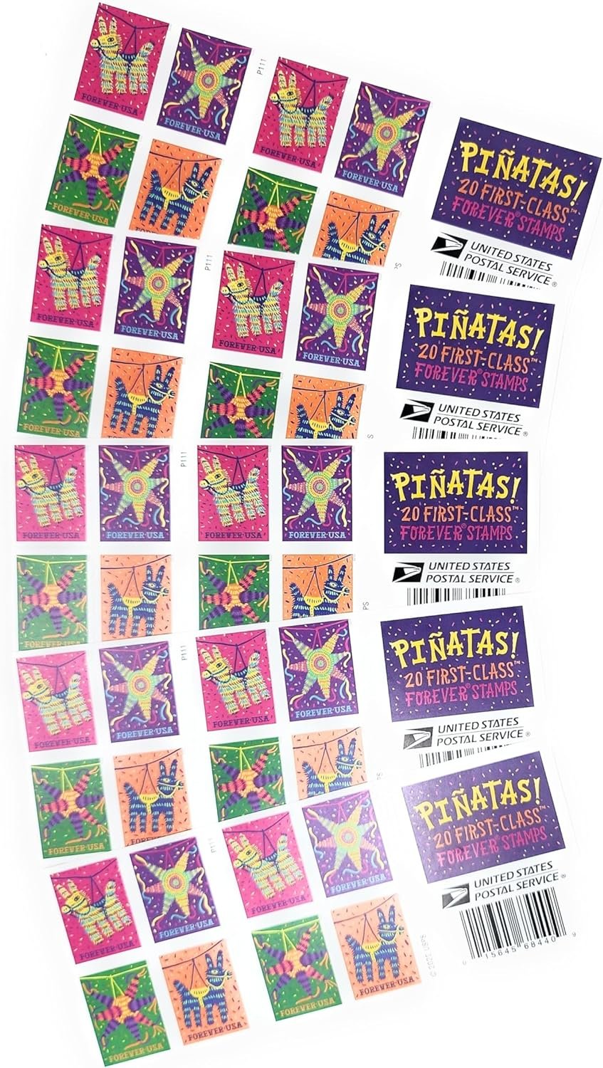 USPS Pinatas (5 Booklets of 20) Forever Postage Stamps Celebrate Hispanic Heritage Latino Festive Celebration Party 2023 Scott #5812-5815