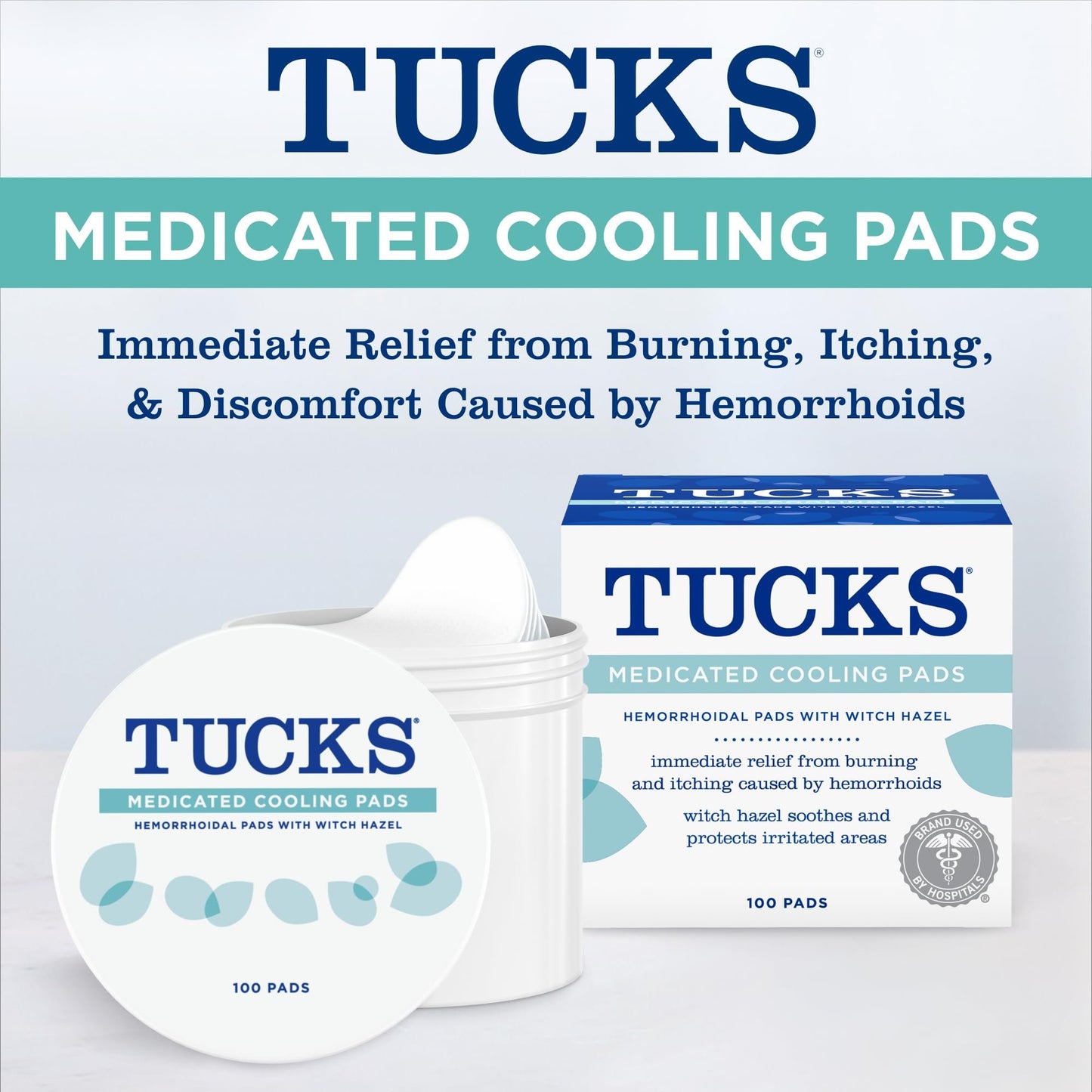 TUCKS Medicated Cooling Pads, 200 Count - Witch Hazel Pads for Sensitive Areas, Cleanse and Protect from Irritation