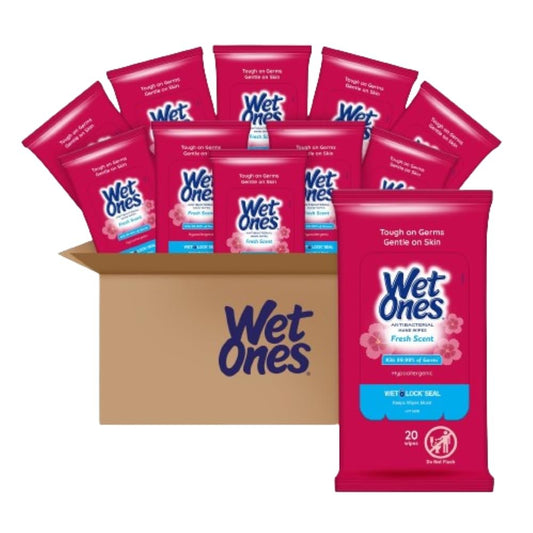 Wet Ones Antibacterial Hand Wipes, Fresh Scent Wipes | Travel Wipes Case, Antibacterial Wipes | 20 ct. Travel Size Wipes (30 pack)