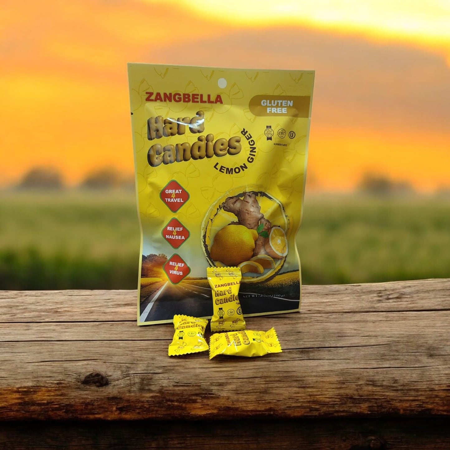 ZANGBELLA Ginger Hard Candy - Relief Nausea, Motion Sickness, Upset Stomach, Individually Wrapped (2 Pack)