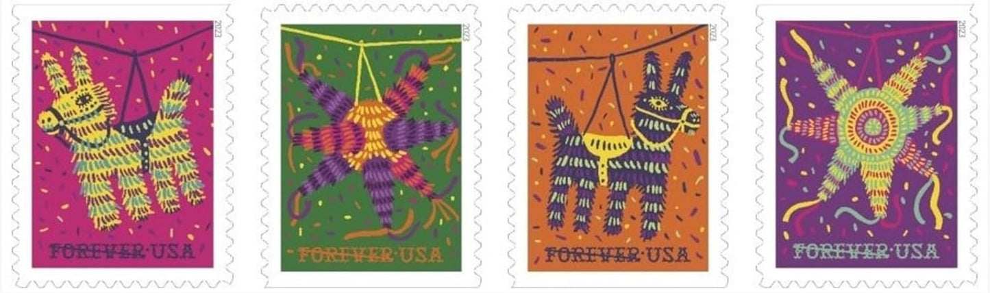 USPS Pinatas (5 Booklets of 20) Forever Postage Stamps Celebrate Hispanic Heritage Latino Festive Celebration Party 2023 Scott #5812-5815