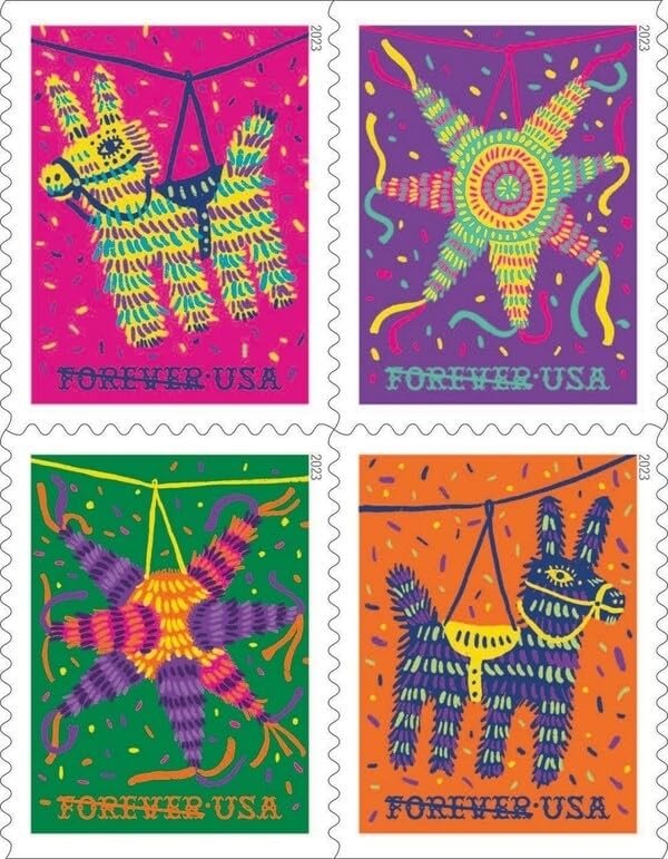 USPS Pinatas (5 Booklets of 20) Forever Postage Stamps Celebrate Hispanic Heritage Latino Festive Celebration Party 2023 Scott #5812-5815