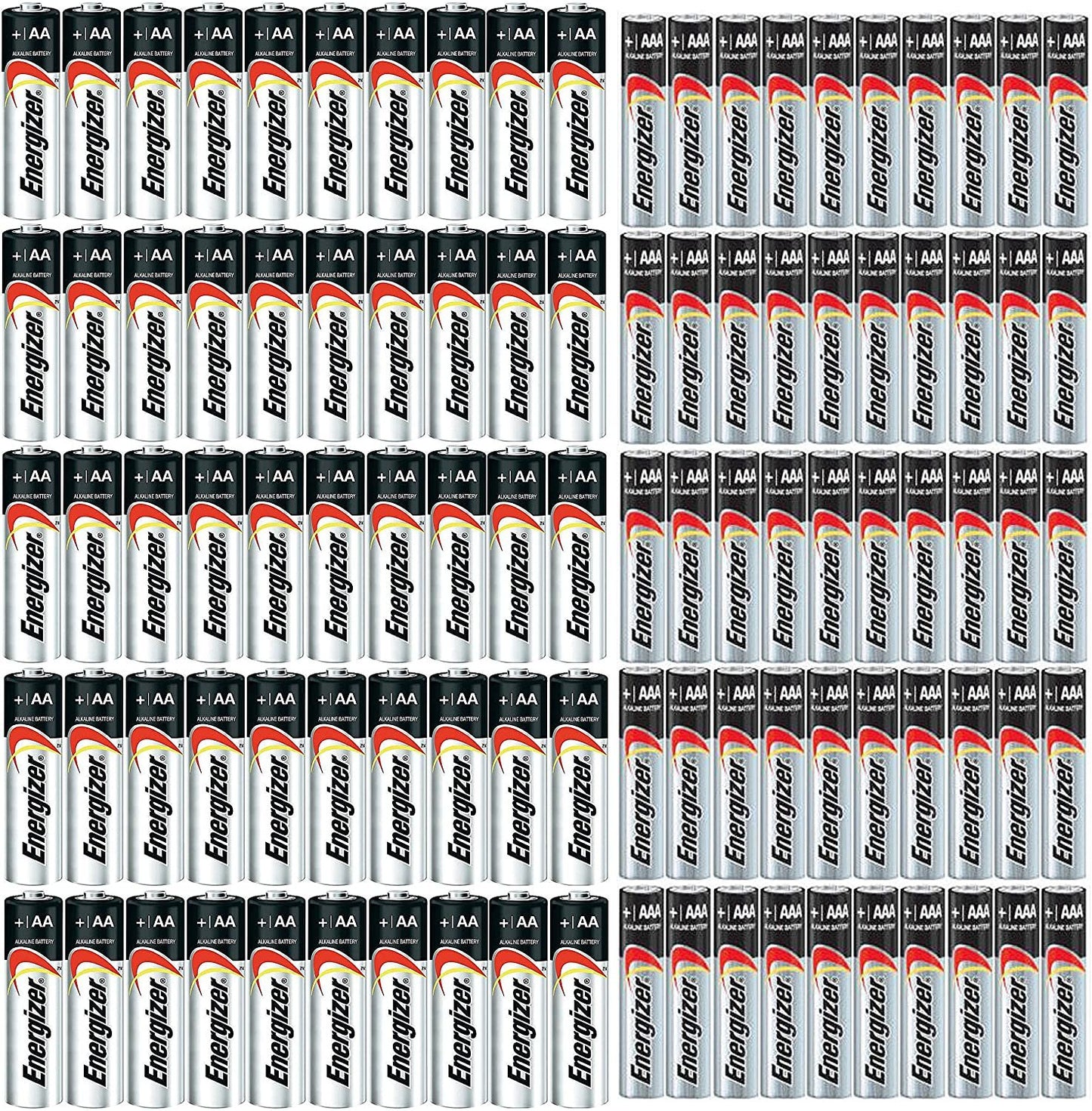 COMBO 50x AA + 50x AAA Energizer Max Alkaline E91/E92 Batteries Made in USA Exp. 2023 or later ((Bulk Packaging)