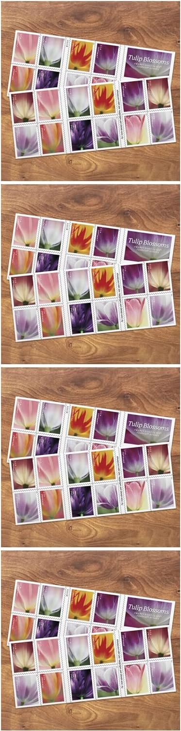 Tulip Blossom Forever First Class Postage Stamps, Valentine, Wedding, Celebration, Anniversary, Romance, Party (3 Sheets of 20 Count Booklet= 60 Stamps)