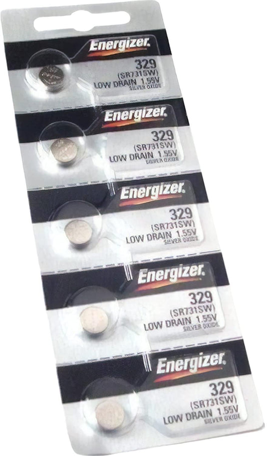 Energizer 329 Button Cell Silver Oxide SR731SW Watch Battery Pack of 5 Batteries