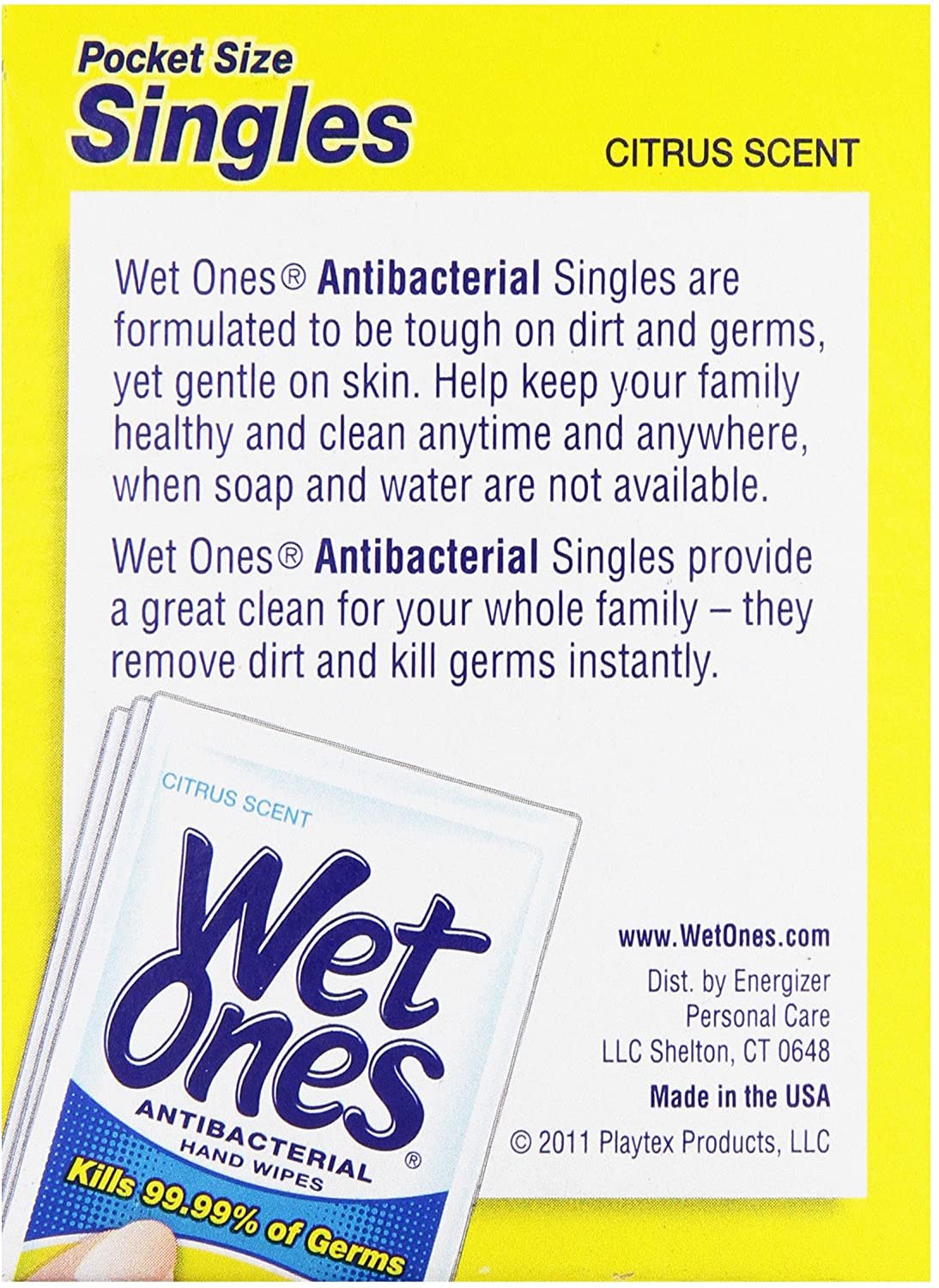 Wet Ones Antibacterial Thick Moist Towelettes, Citrus Scent, Singles, 24 ct