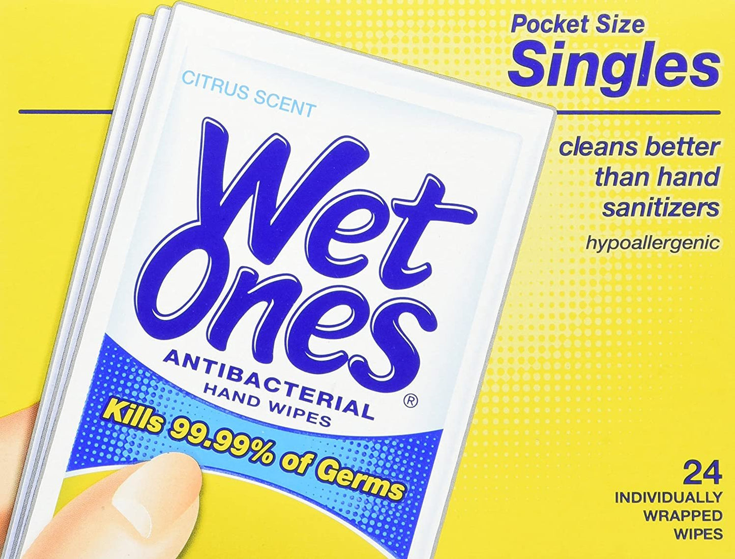 Wet Ones Antibacterial Towelette Singles, Citrus Scent, 24 Ea, (Pack of 6)