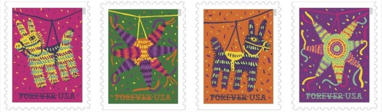 USPS Pinatas (5 Booklets of 20) Forever Postage Stamps Celebrate Hispanic Heritage Latino Festive Celebration Party 2023 Scott #5812-5815