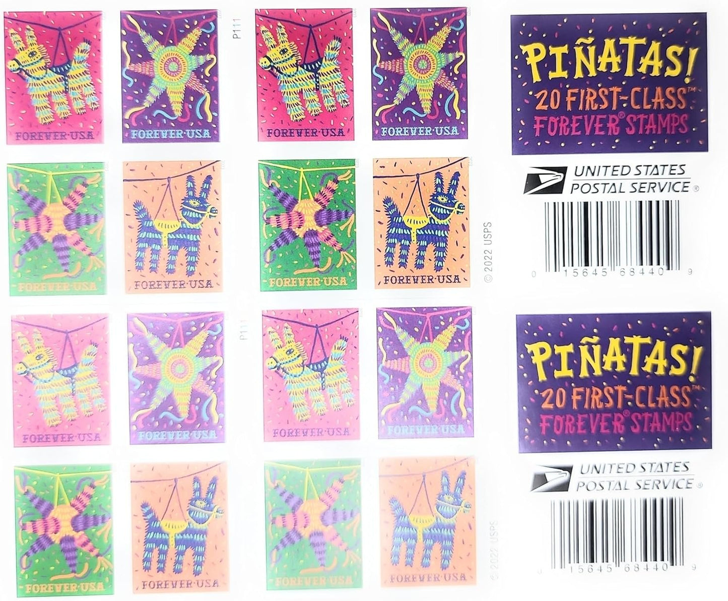 USPS Pinatas (5 Booklets of 20) Forever Postage Stamps Celebrate Hispanic Heritage Latino Festive Celebration Party 2023 Scott #5812-5815