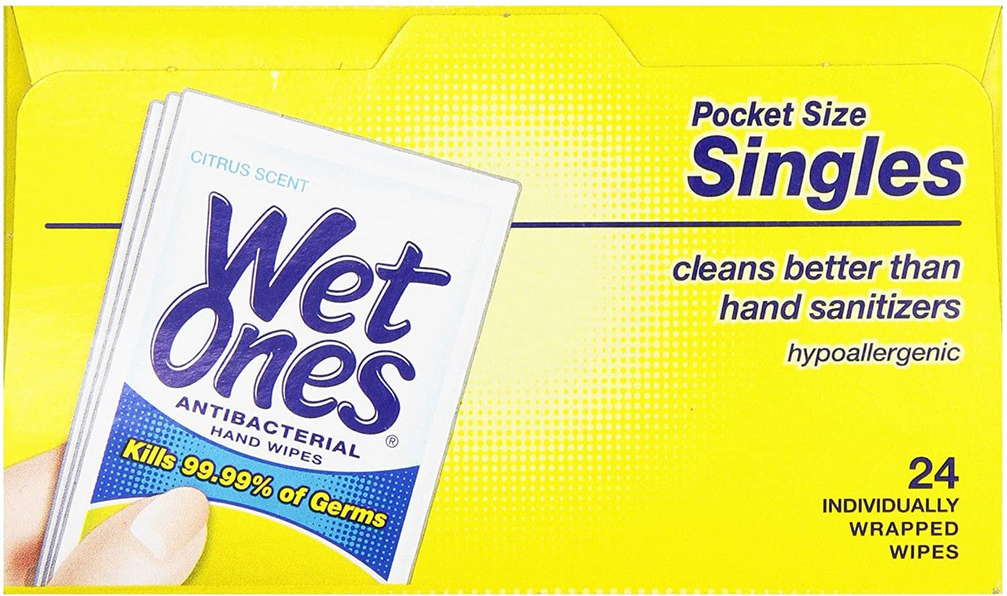 Wet Ones Antibacterial Thick Moist Towelettes, Citrus Scent, Singles, 24 ct