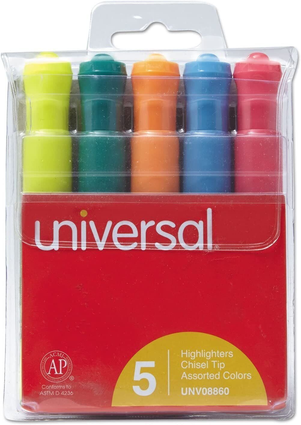 Universal 08860 Desk Highlighter, Chisel Tip, Fluorescent Colors, 5/Set
