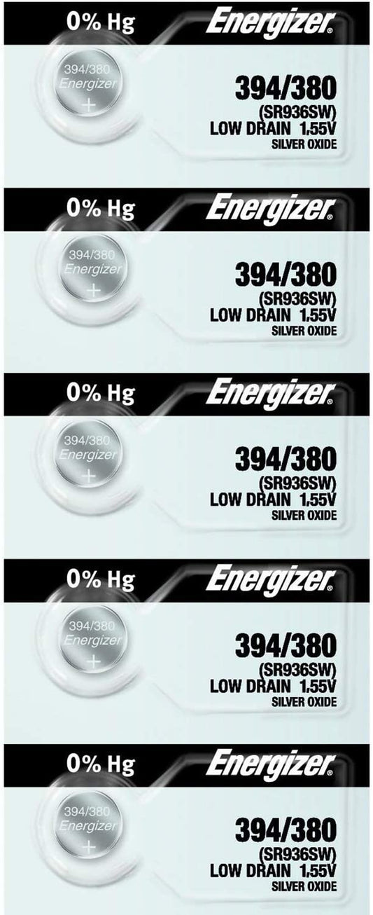 Energizer 394/380 (SR936W, SR936SW) Silver Oxide Watch Battery. On Tear Strip