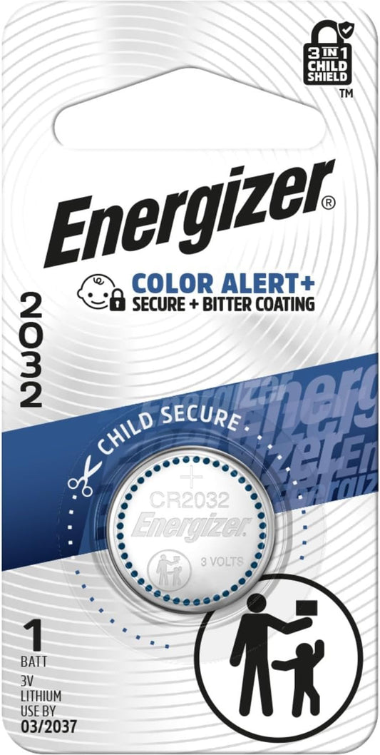 Energizer 2032 Batteries (1 Pack), 3V Lithium Coin Batteries with 3-in-1 Child Shield