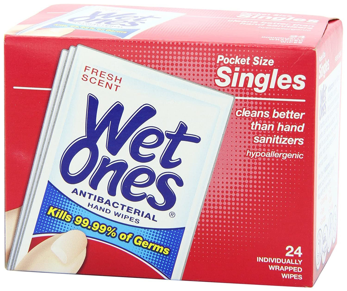 Wet Ones Wet-4721 Antibacterial Hand and Face Wipes Singles, 24-Count (Pack of 5)