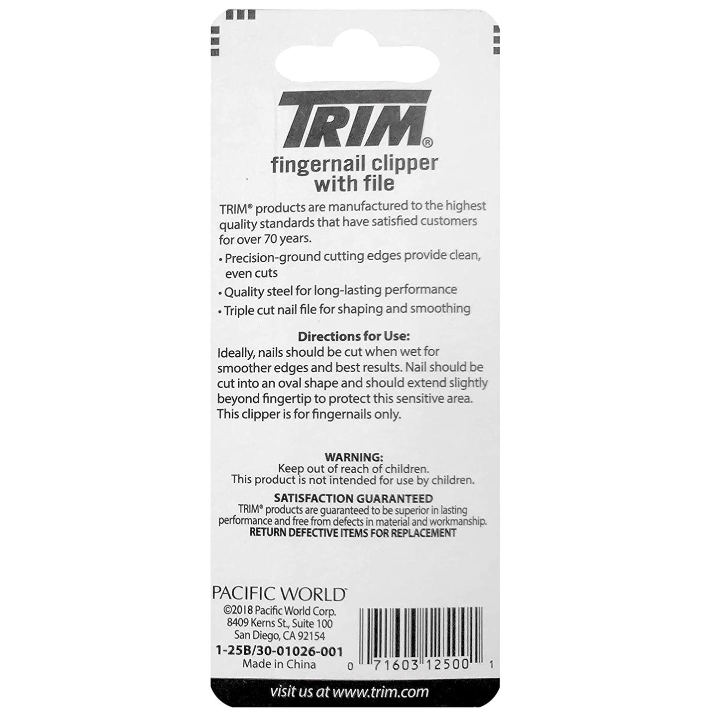 Trim Nailcare Fingernail Steel Clipper with File, Item Number 12500 (Pack of 6)