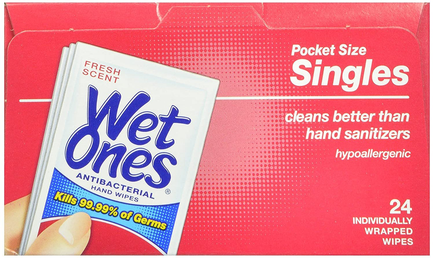 Wet Ones Wet-4721 Antibacterial Hand and Face Wipes Singles, 24-Count (Pack of 5)