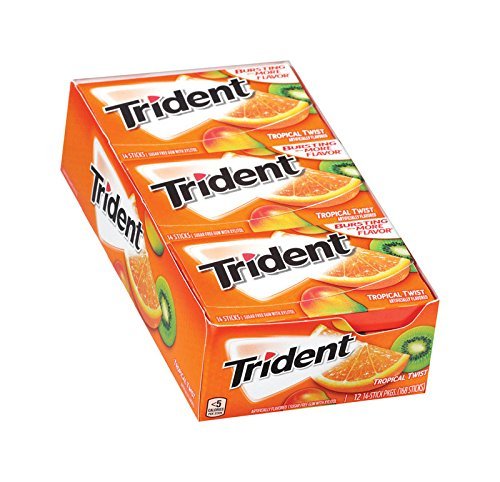 Trident Sugar Free Tropical Twist Chewing Gum 14 pk - Case of: 12; Each Pack Qty: 14; Total Items Qty: 168
