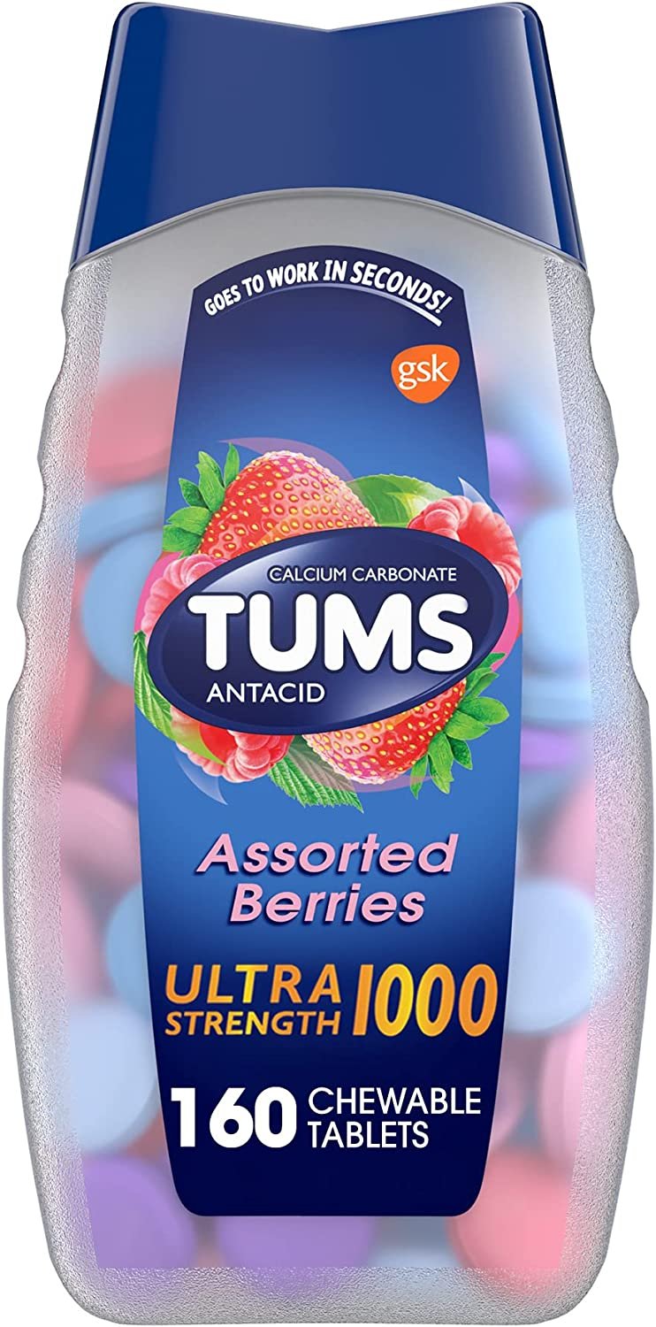 TUMS Ultra Strength Chewable Antacid Tablets for Heartburn Relief and Acid Indigestion Relief, Assorted Berries - 160 Count