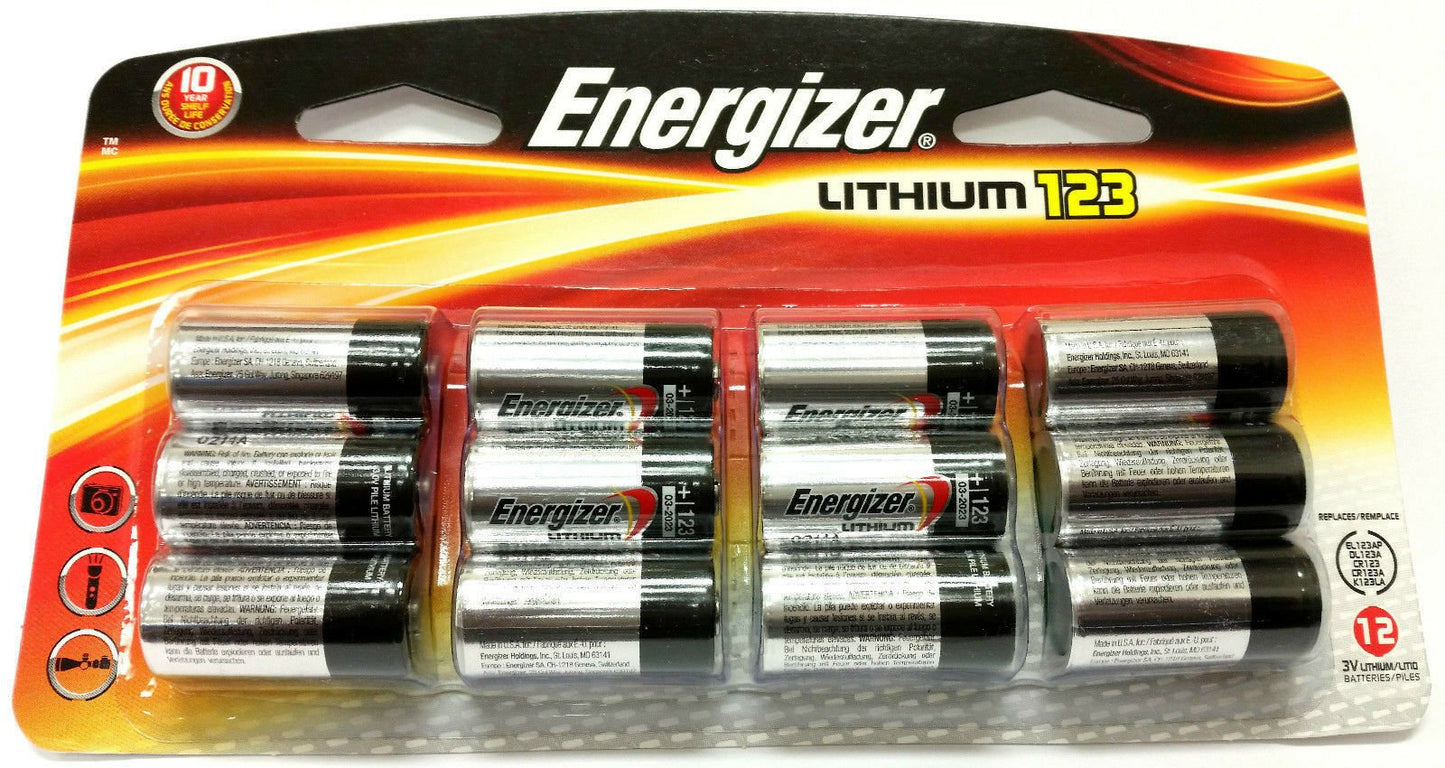 12 NEW Energizer CR123A Lithium 3V Battery for EL123 SF123 DL123 FRESH 12/2030