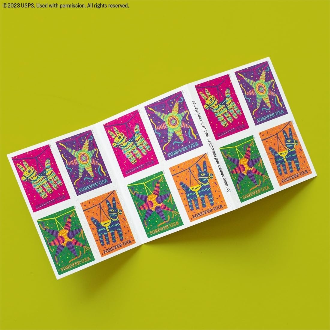 USPS Pinatas (5 Booklets of 20) Forever Postage Stamps Celebrate Hispanic Heritage Latino Festive Celebration Party 2023 Scott #5812-5815