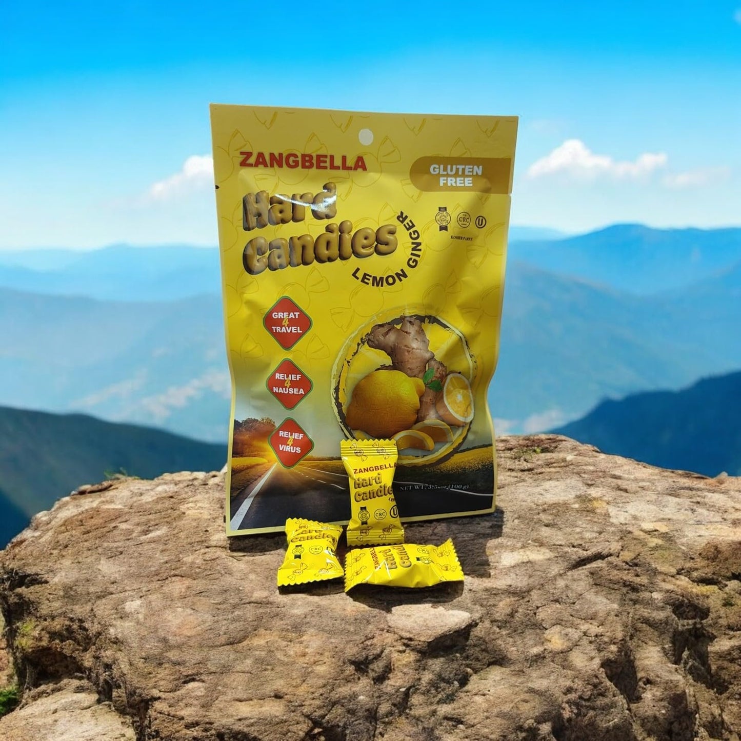 ZANGBELLA Ginger Hard Candy - Relief Nausea, Motion Sickness, Upset Stomach, Great Tasting Lemon Flavor, Individually Wrapped (3 PACK)